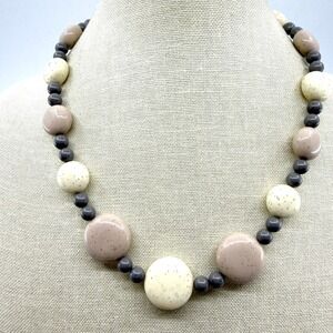 Modern Speckled Beaded Statement Necklace Neutral Earth Tone Minimalist Jewelry